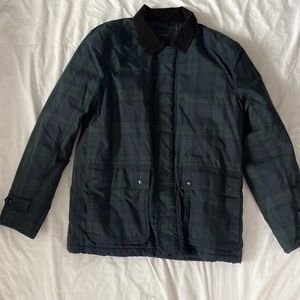 Green and Navy plaid jacket with corduroy collar. J. Crew.